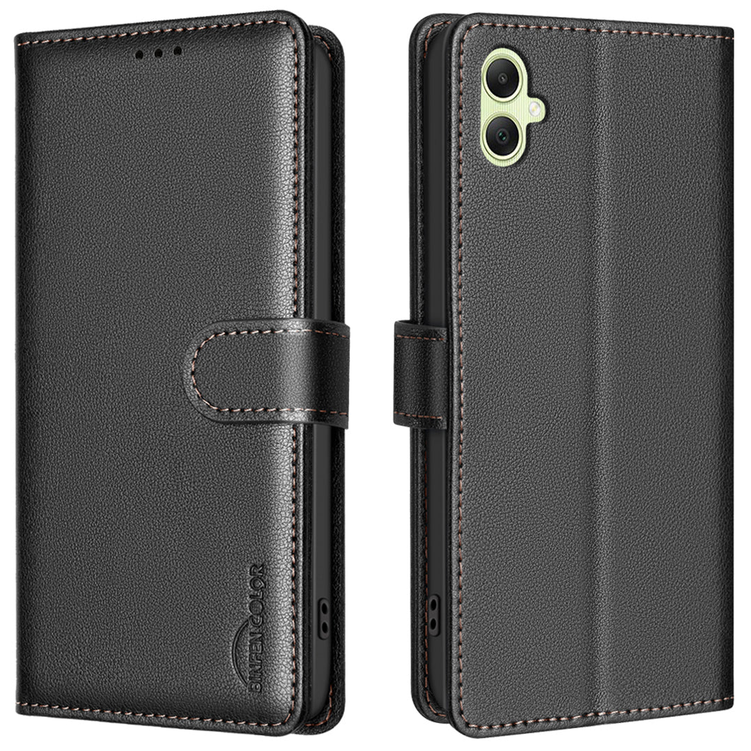 BINFEN COLOR BF32 For Samsung Galaxy A06 Case PU Leather Litchi Texture Phone Cover - Black