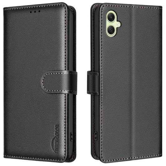 BINFEN COLOR BF32 For Samsung Galaxy A06 Case PU Leather Litchi Texture Phone Cover - Black