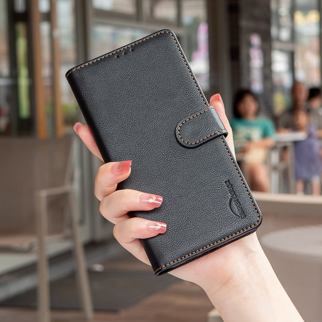BINFEN COLOR BF32 For Samsung Galaxy A06 Case PU Leather Litchi Texture Phone Cover - Black
