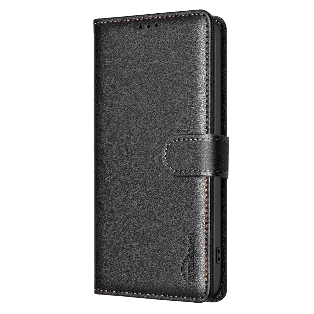 BINFEN COLOR BF32 For Samsung Galaxy A06 Case PU Leather Litchi Texture Phone Cover - Black