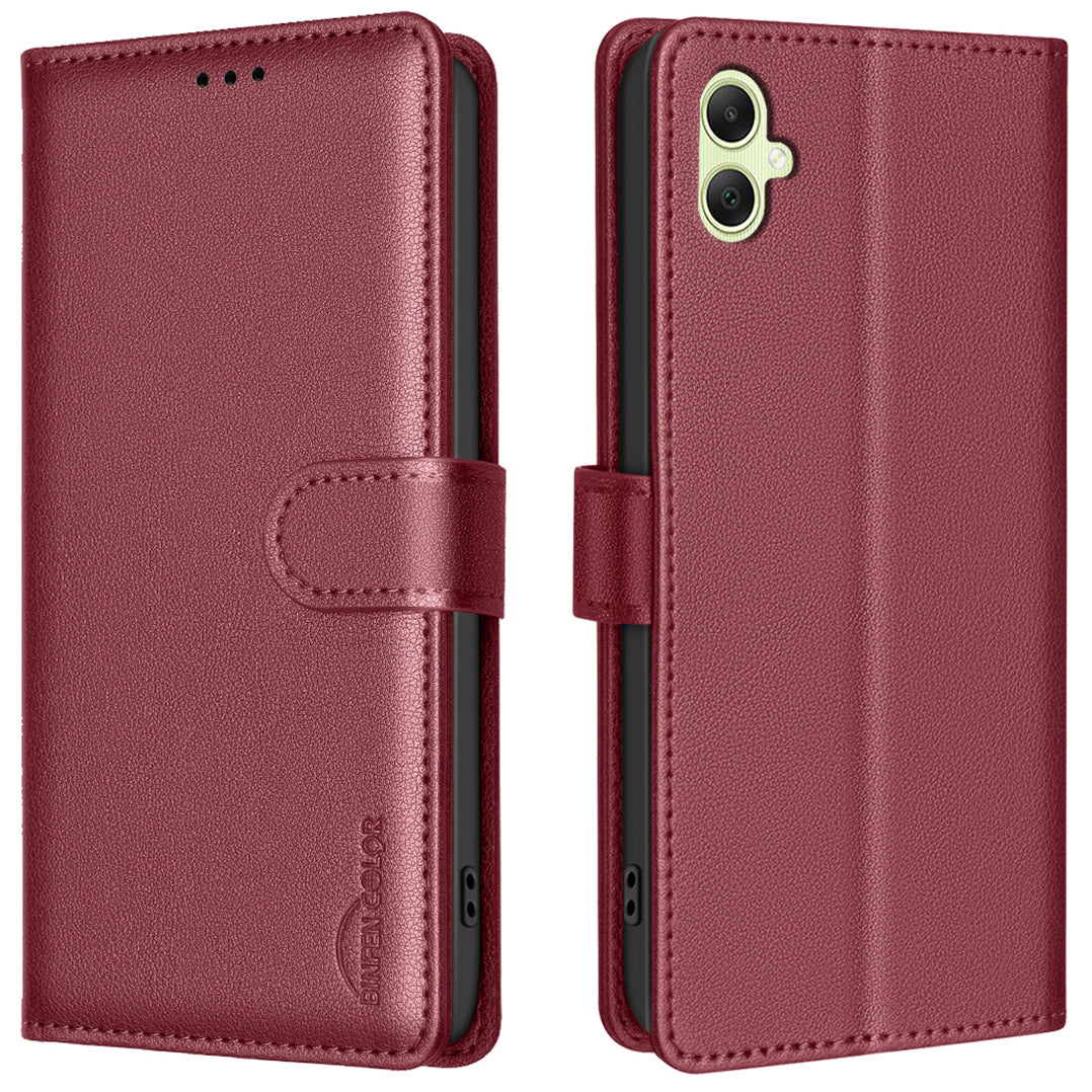 BINFEN COLOR BF32 For Samsung Galaxy A06 Case PU Leather Litchi Texture Phone Cover - Red