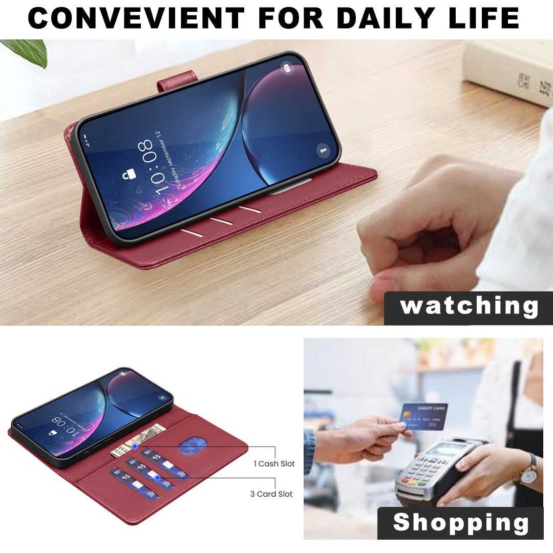 BINFEN COLOR BF32 For Samsung Galaxy A06 Case PU Leather Litchi Texture Phone Cover - Red