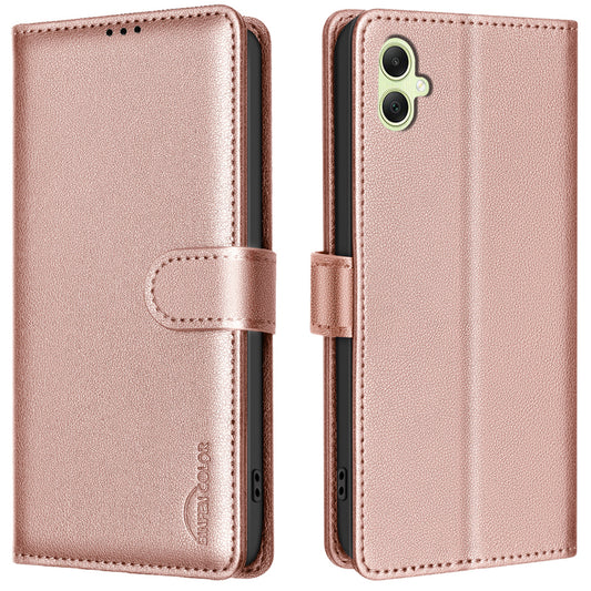 BINFEN COLOR BF32 For Samsung Galaxy A06 Case PU Leather Litchi Texture Phone Cover - Rose Gold
