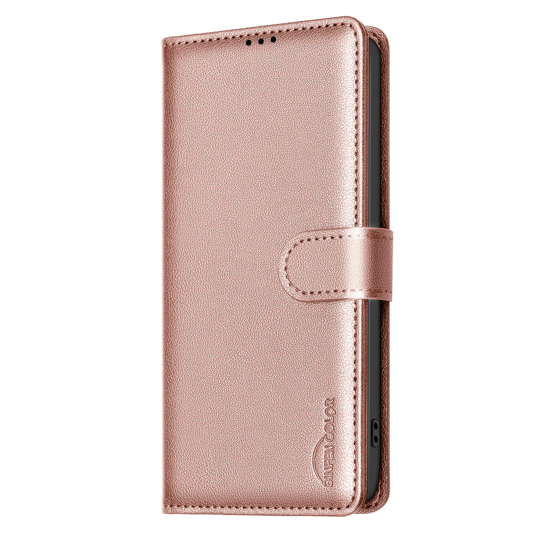 BINFEN COLOR BF32 For Samsung Galaxy A06 Case PU Leather Litchi Texture Phone Cover - Rose Gold