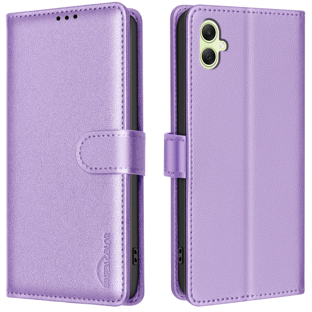 BINFEN COLOR BF32 For Samsung Galaxy A06 Case PU Leather Litchi Texture Phone Cover - Purple