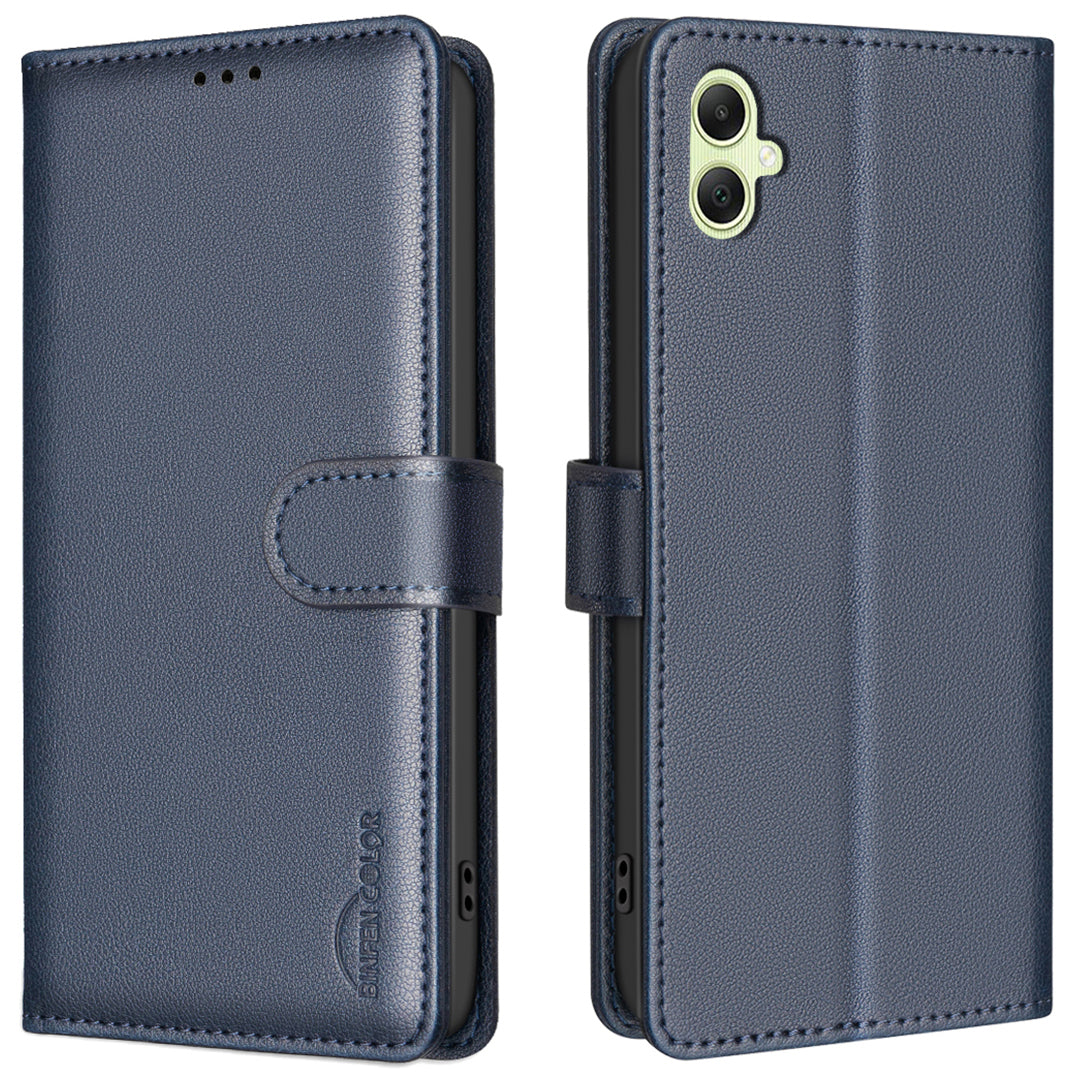 BINFEN COLOR BF32 For Samsung Galaxy A06 Case PU Leather Litchi Texture Phone Cover - Blue