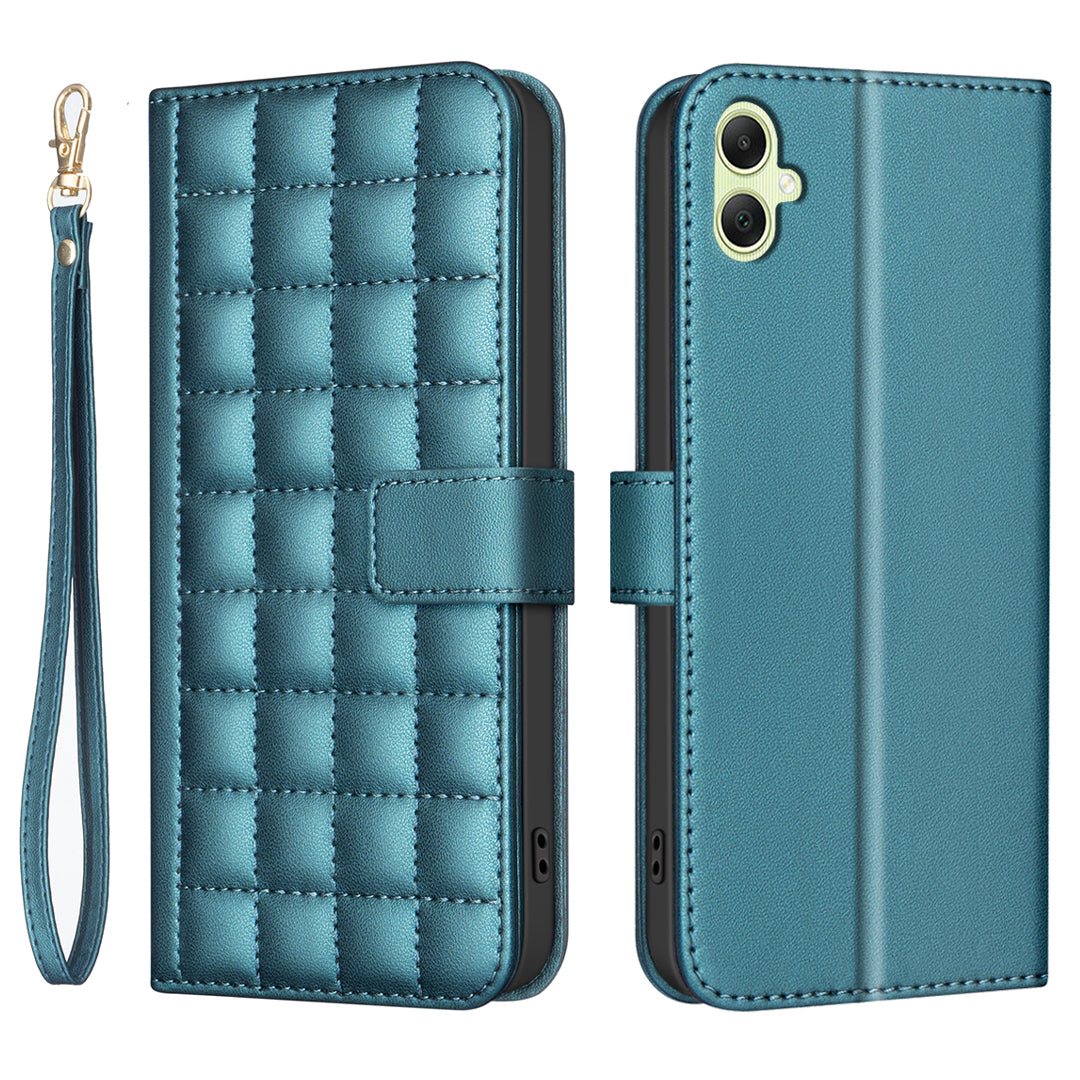 BINFEN COLOR BF34 for Samsung Galaxy A06 Case Wallet PU Leather Cover Square Grid Pattern - Green