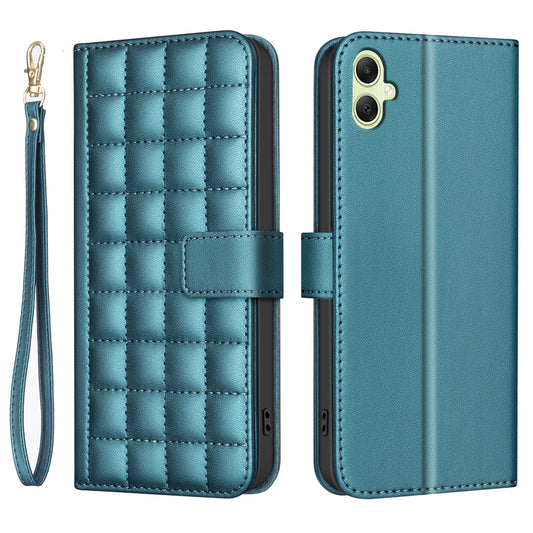 BINFEN COLOR BF34 for Samsung Galaxy A06 Case Wallet PU Leather Cover Square Grid Pattern - Green
