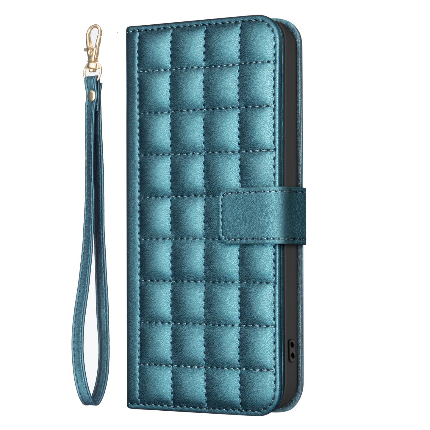 BINFEN COLOR BF34 for Samsung Galaxy A06 Case Wallet PU Leather Cover Square Grid Pattern - Green