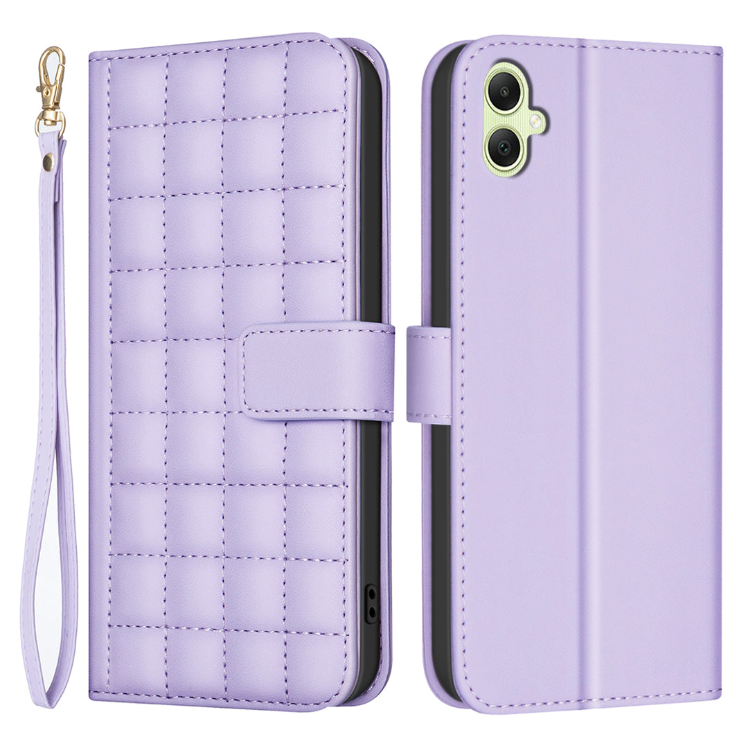 BINFEN COLOR BF34 for Samsung Galaxy A06 Case Wallet PU Leather Cover Square Grid Pattern - Light Purple