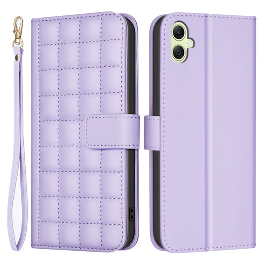 BINFEN COLOR BF34 for Samsung Galaxy A06 Case Wallet PU Leather Cover Square Grid Pattern - Light Purple