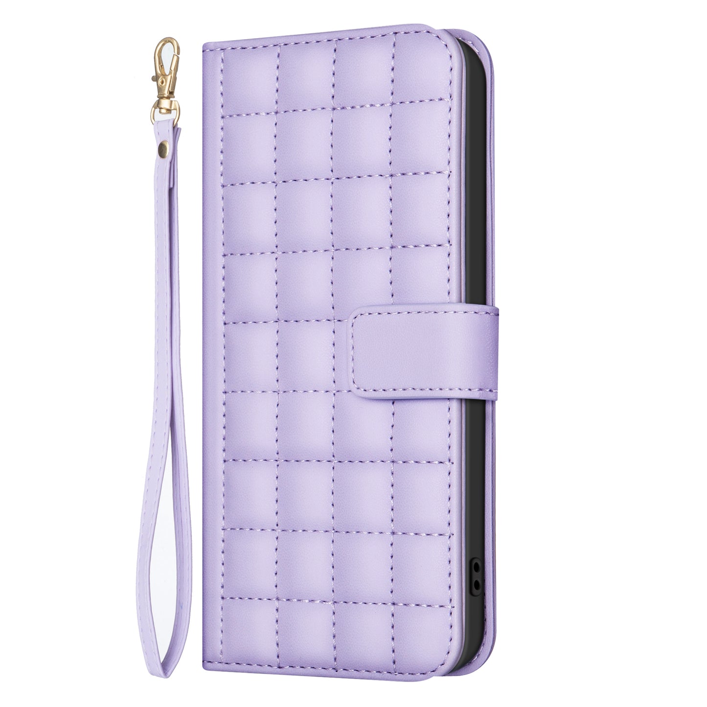 BINFEN COLOR BF34 for Samsung Galaxy A06 Case Wallet PU Leather Cover Square Grid Pattern - Light Purple