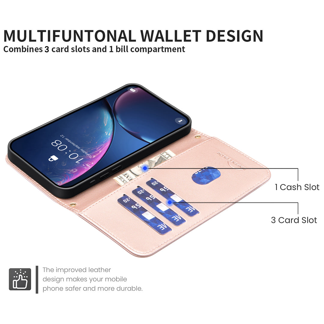 BINFEN COLOR BF34 for Samsung Galaxy A06 Case Wallet PU Leather Cover Square Grid Pattern - Rose Gold