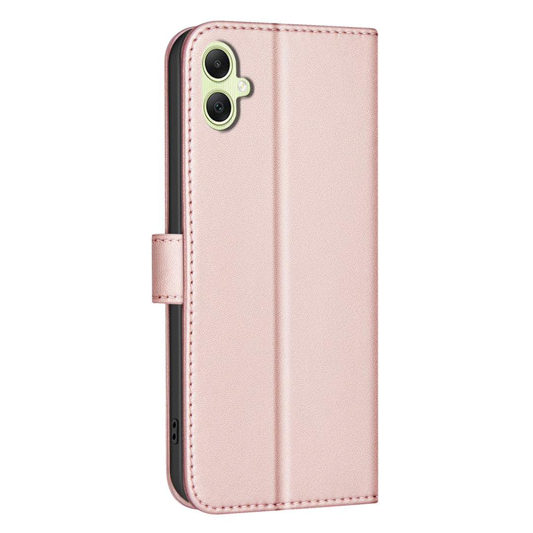 BINFEN COLOR BF34 for Samsung Galaxy A06 Case Wallet PU Leather Cover Square Grid Pattern - Rose Gold