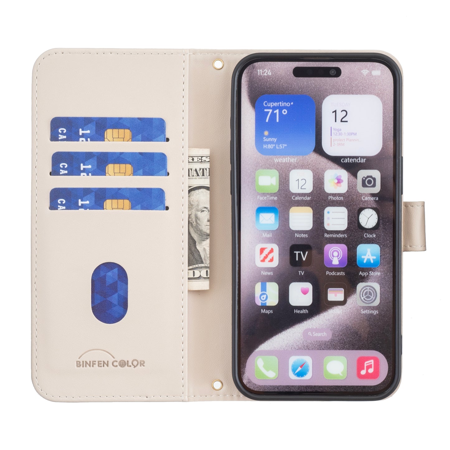BINFEN COLOR BF34 for Samsung Galaxy A06 Case Wallet PU Leather Cover Square Grid Pattern - Beige