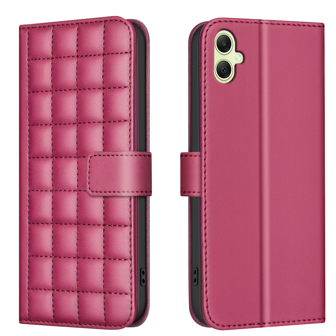BINFEN COLOR BF34 for Samsung Galaxy A06 Case Wallet PU Leather Cover Square Grid Pattern - Red