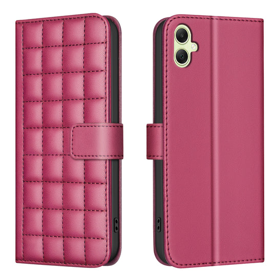 BINFEN COLOR BF34 for Samsung Galaxy A06 Case Wallet PU Leather Cover Square Grid Pattern - Red