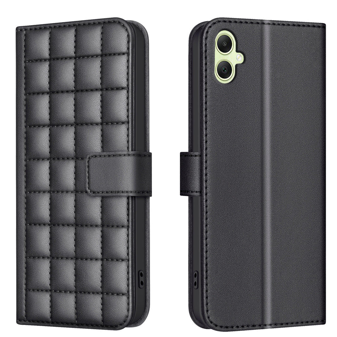 BINFEN COLOR BF34 for Samsung Galaxy A06 Case Wallet PU Leather Cover Square Grid Pattern - Black