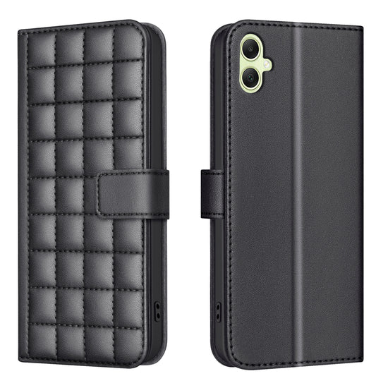 BINFEN COLOR BF34 for Samsung Galaxy A06 Case Wallet PU Leather Cover Square Grid Pattern - Black