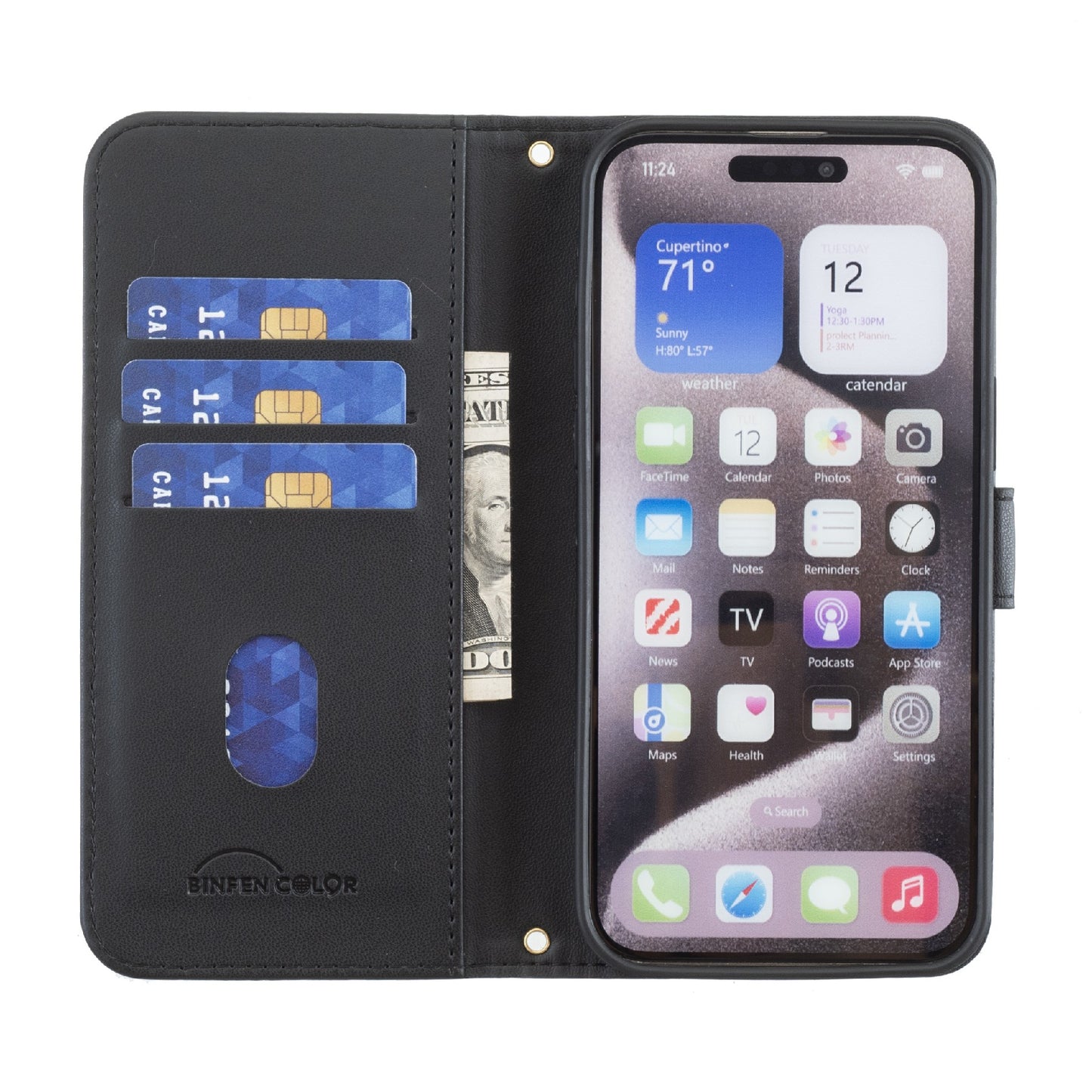 BINFEN COLOR BF34 for Samsung Galaxy A06 Case Wallet PU Leather Cover Square Grid Pattern - Black
