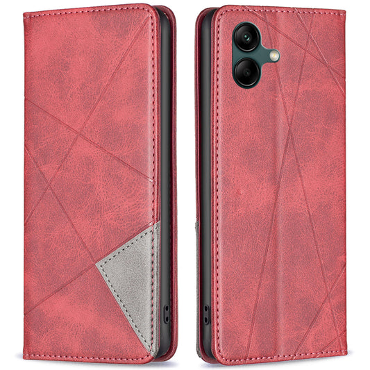 For Samsung Galaxy A06 Case Card Slots PU Leather Geometric Phone Cover - Red
