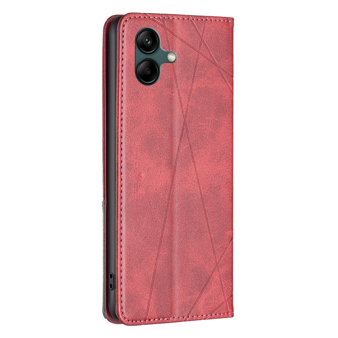 For Samsung Galaxy A06 Case Card Slots PU Leather Geometric Phone Cover - Red
