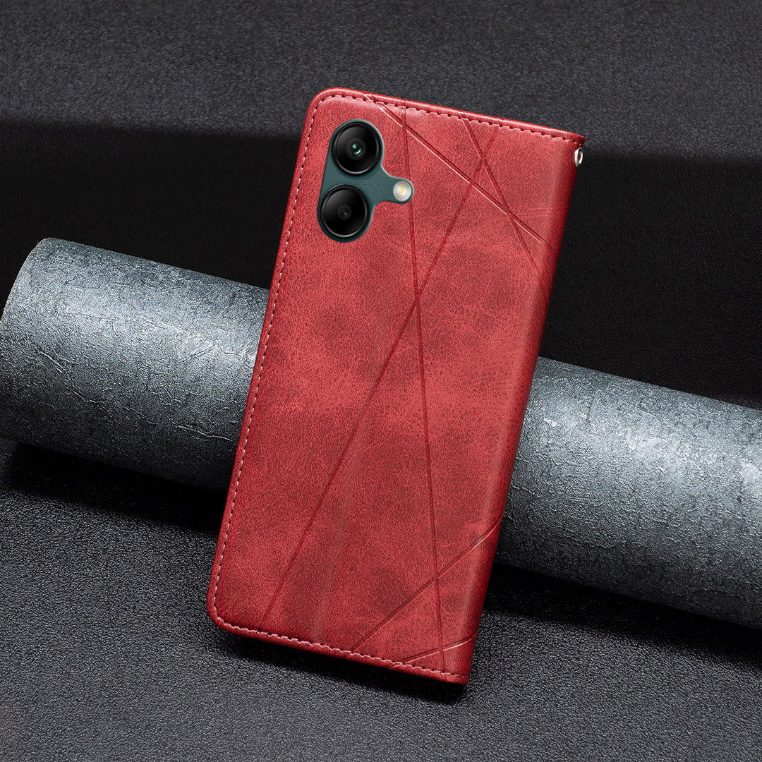 For Samsung Galaxy A06 Case Card Slots PU Leather Geometric Phone Cover - Red
