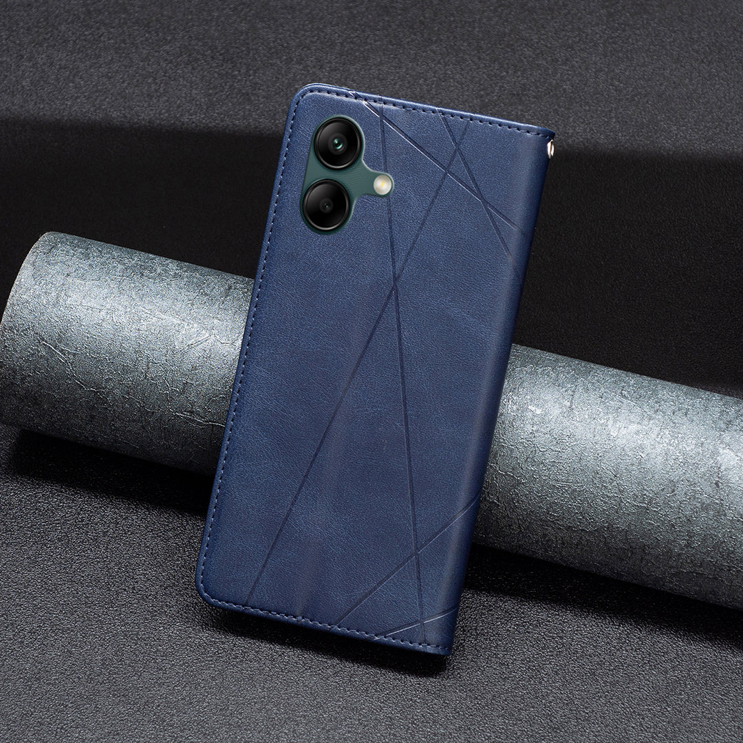 For Samsung Galaxy A06 Case Card Slots PU Leather Geometric Phone Cover - Blue