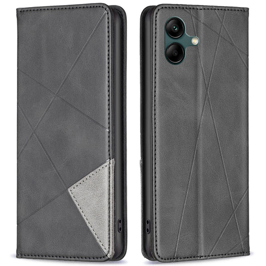 For Samsung Galaxy A06 Case Card Slots PU Leather Geometric Phone Cover - Black
