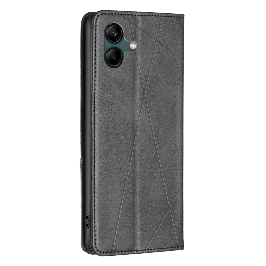 For Samsung Galaxy A06 Case Card Slots PU Leather Geometric Phone Cover - Black