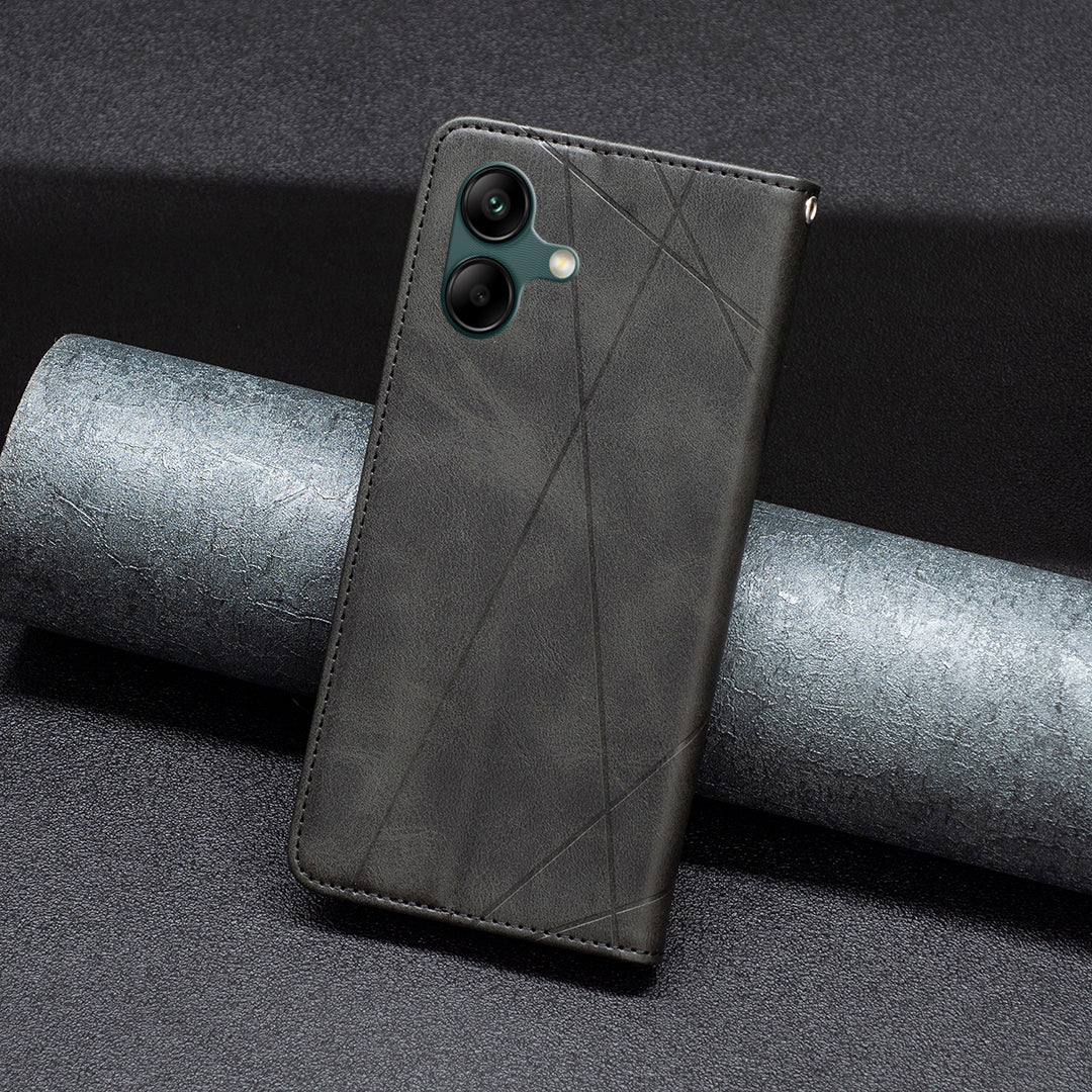 For Samsung Galaxy A06 Case Card Slots PU Leather Geometric Phone Cover - Black