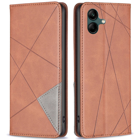 For Samsung Galaxy A06 Case Card Slots PU Leather Geometric Phone Cover - Brown