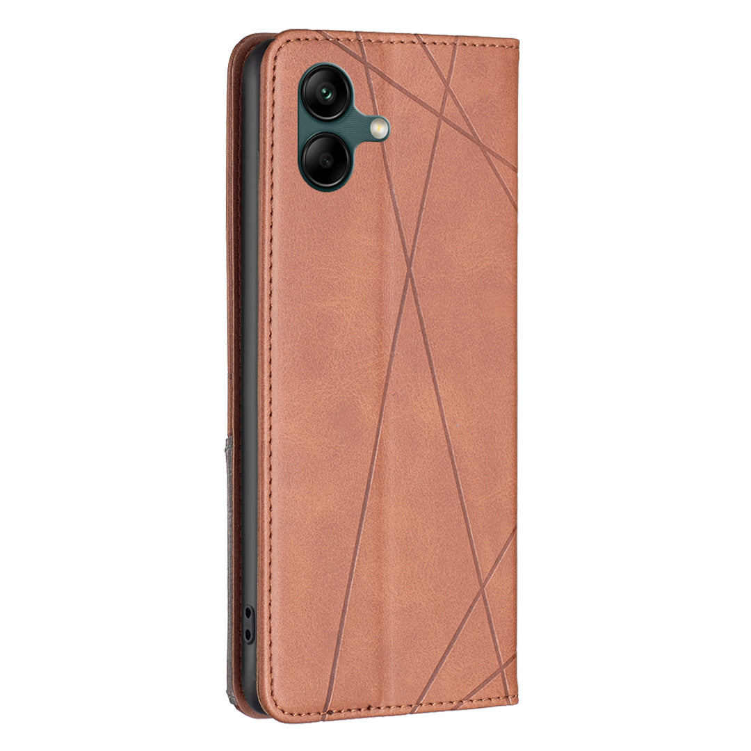 For Samsung Galaxy A06 Case Card Slots PU Leather Geometric Phone Cover - Brown