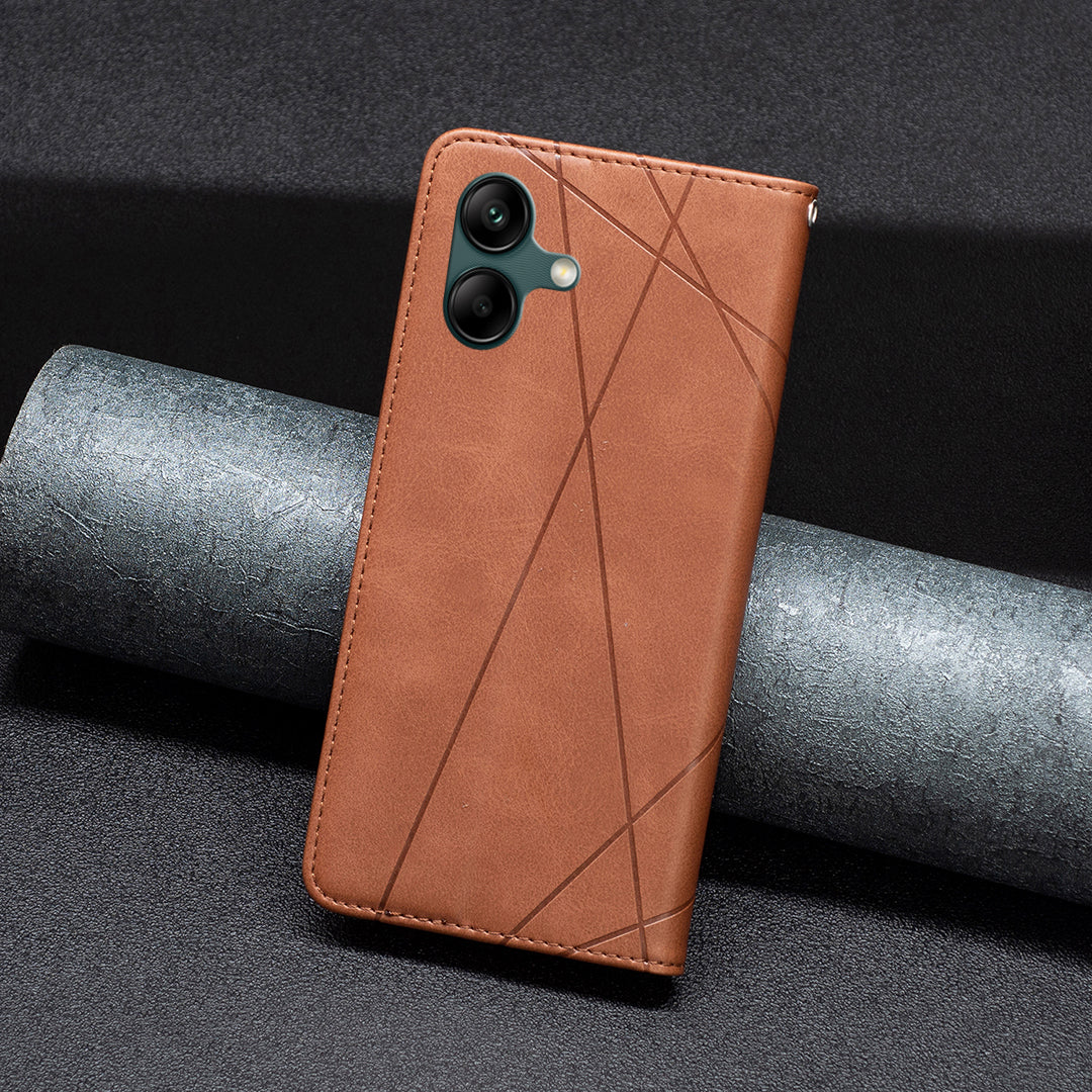 For Samsung Galaxy A06 Case Card Slots PU Leather Geometric Phone Cover - Brown
