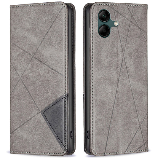 For Samsung Galaxy A06 Case Card Slots PU Leather Geometric Phone Cover - Grey