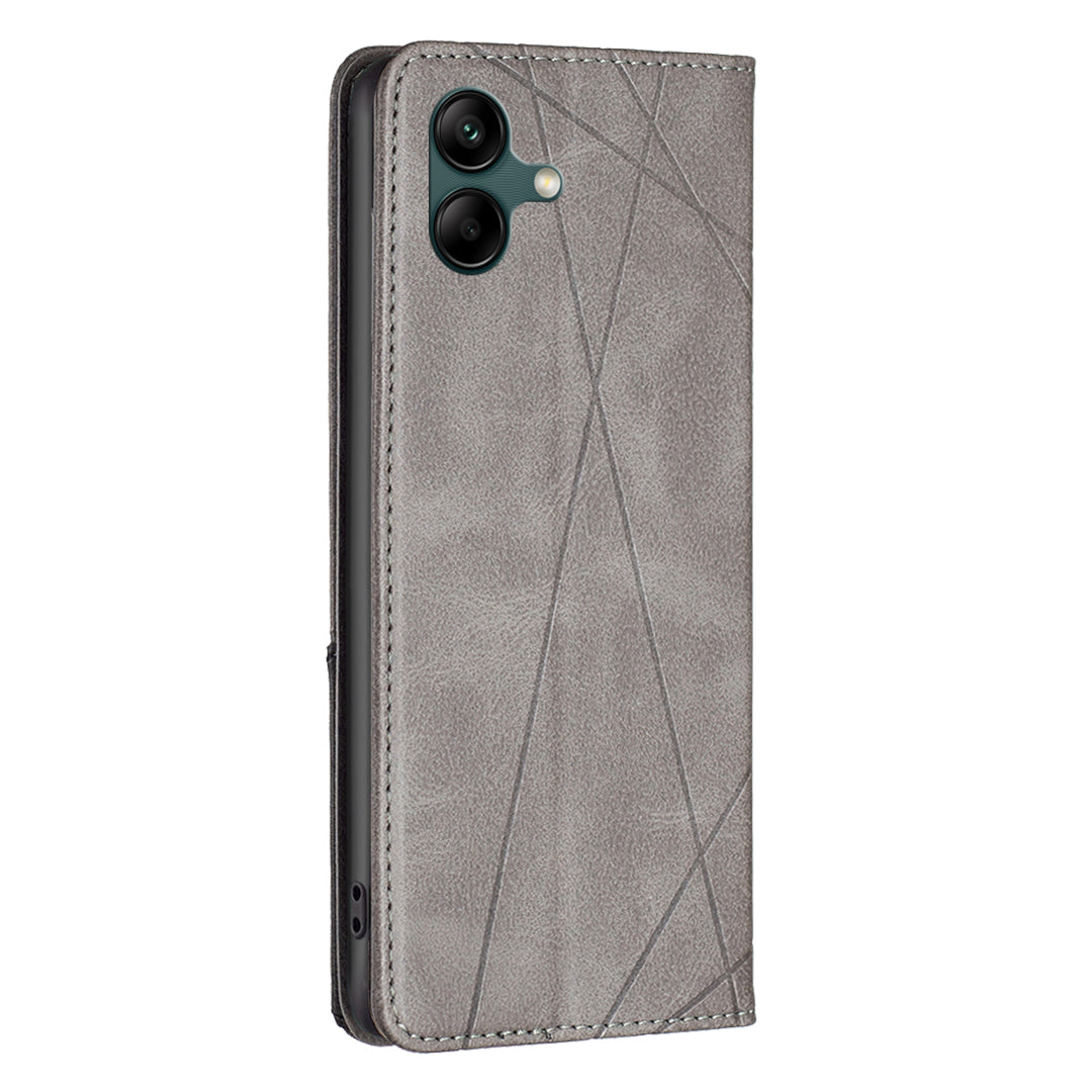 For Samsung Galaxy A06 Case Card Slots PU Leather Geometric Phone Cover - Grey