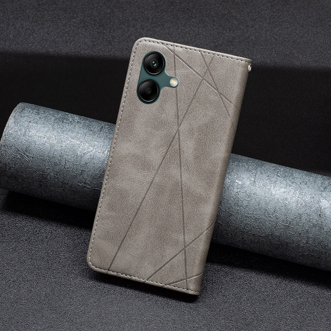 For Samsung Galaxy A06 Case Card Slots PU Leather Geometric Phone Cover - Grey