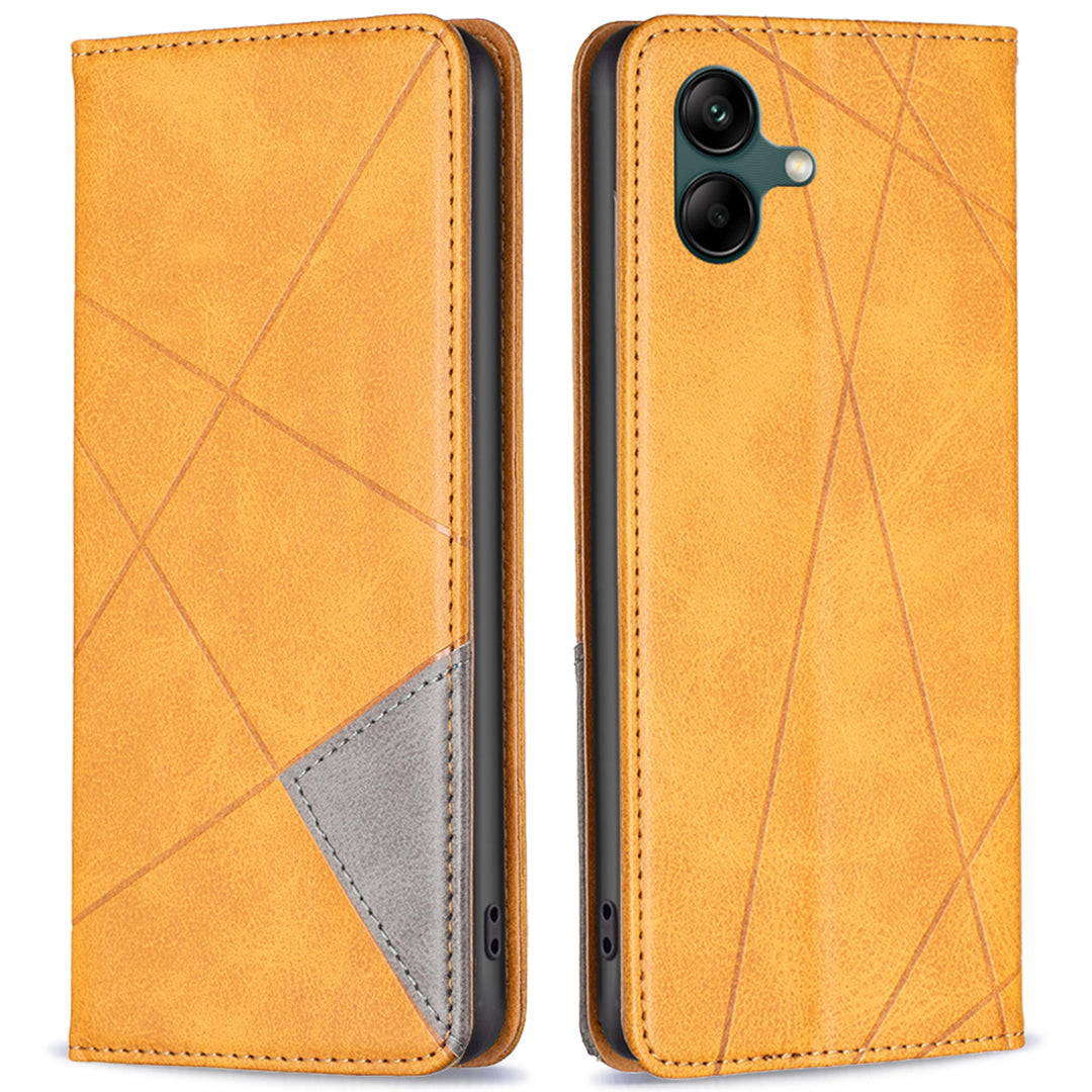 For Samsung Galaxy A06 Case Card Slots PU Leather Geometric Phone Cover - Yellow