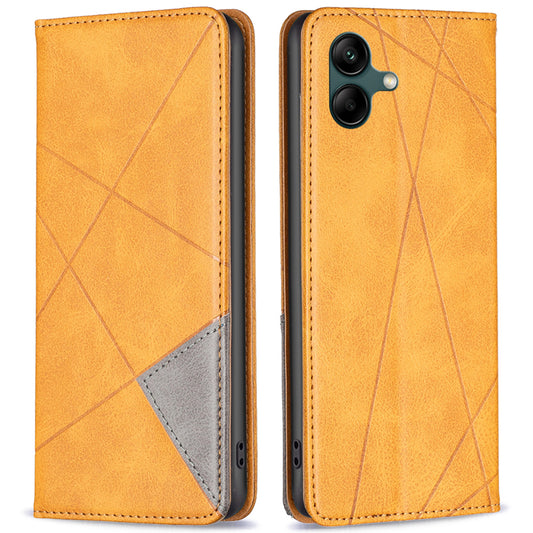 For Samsung Galaxy A06 Case Card Slots PU Leather Geometric Phone Cover - Yellow