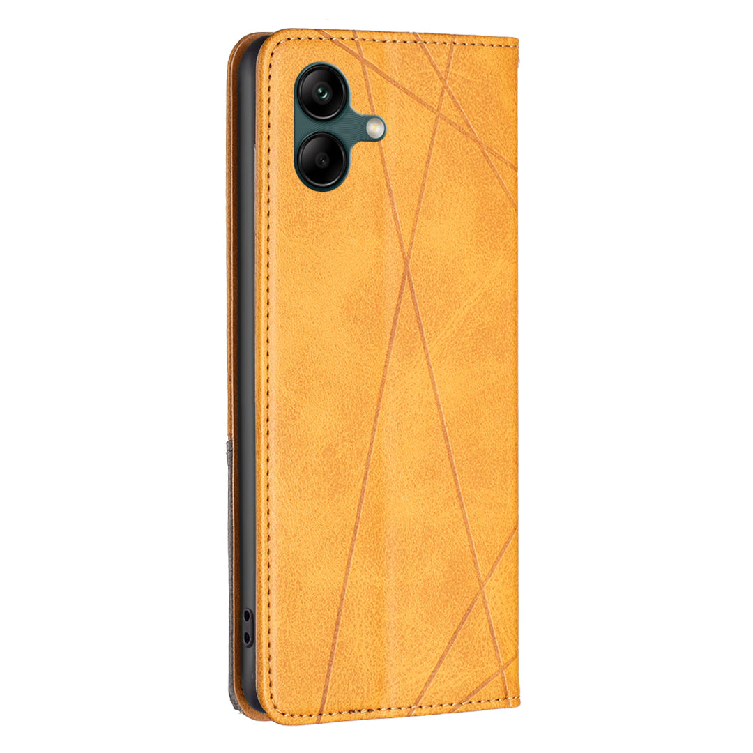 For Samsung Galaxy A06 Case Card Slots PU Leather Geometric Phone Cover - Yellow