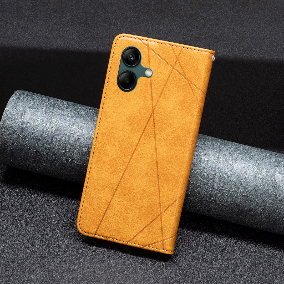 For Samsung Galaxy A06 Case Card Slots PU Leather Geometric Phone Cover - Yellow