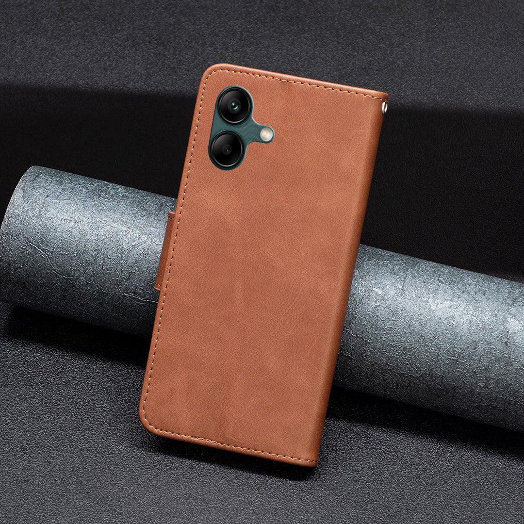 For Samsung Galaxy A06 Case Wallet Stand Folio Flip PU Leather Phone Cover - Brown