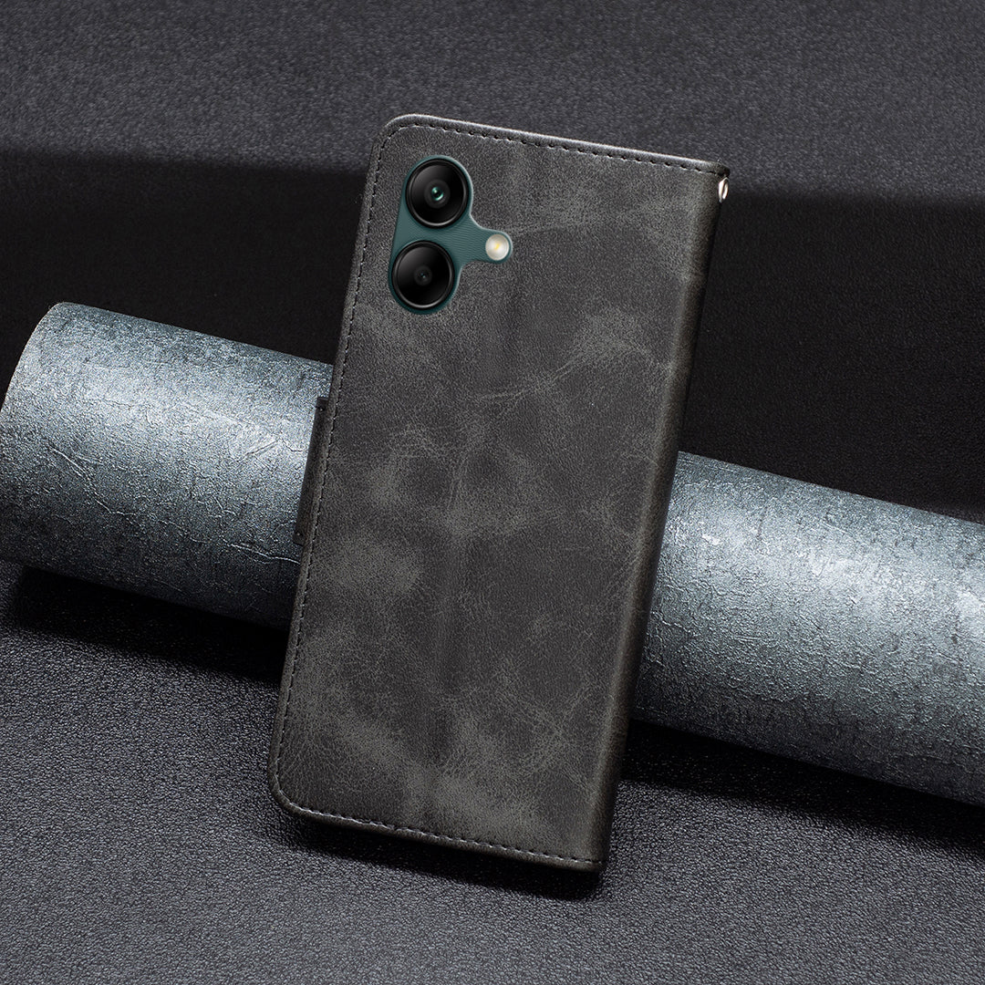 For Samsung Galaxy A06 Case Wallet Stand Folio Flip PU Leather Phone Cover - Black