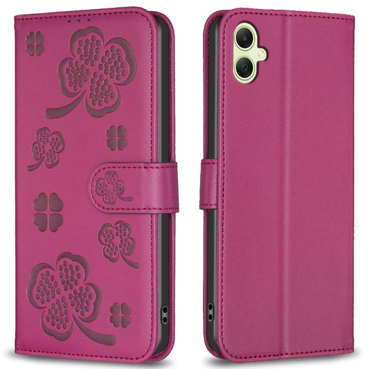 For Samsung Galaxy A06 Case PU Leather Wallet Stand Phone Cover Clover Pattern - Rose