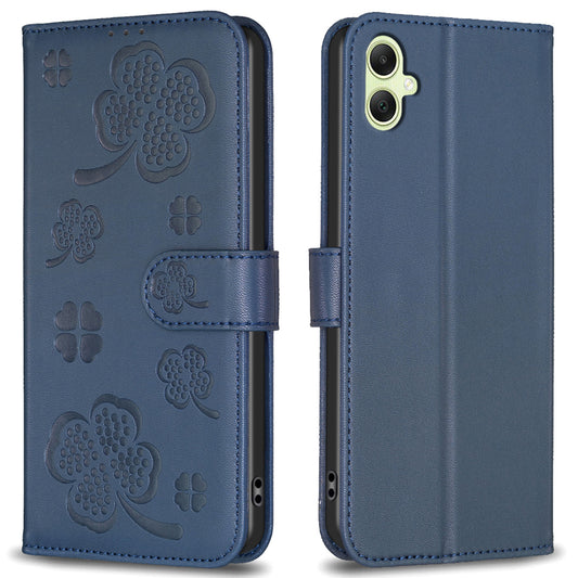For Samsung Galaxy A06 Case PU Leather Wallet Stand Phone Cover Clover Pattern - Blue