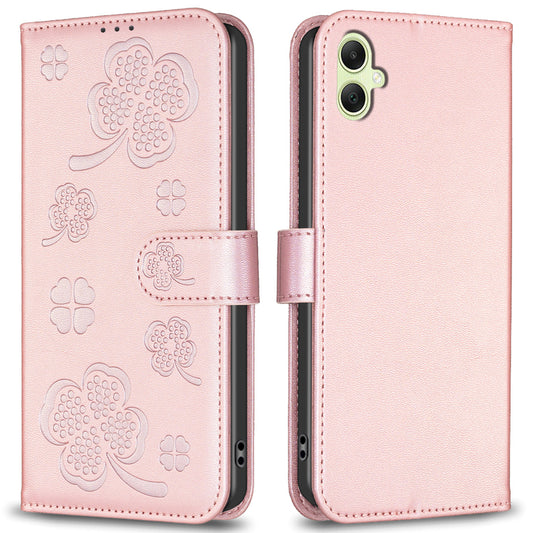 For Samsung Galaxy A06 Case PU Leather Wallet Stand Phone Cover Clover Pattern - Pink
