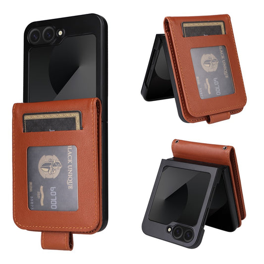 For Samsung Galaxy Z Flip7 FE 5G / Z Flip6 5G Case PU Leather Card Holder Folding Phone Cover - Brown