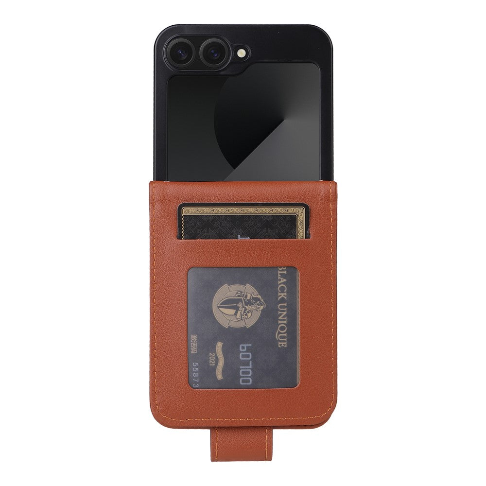 For Samsung Galaxy Z Flip7 FE 5G / Z Flip6 5G Case PU Leather Card Holder Folding Phone Cover - Brown