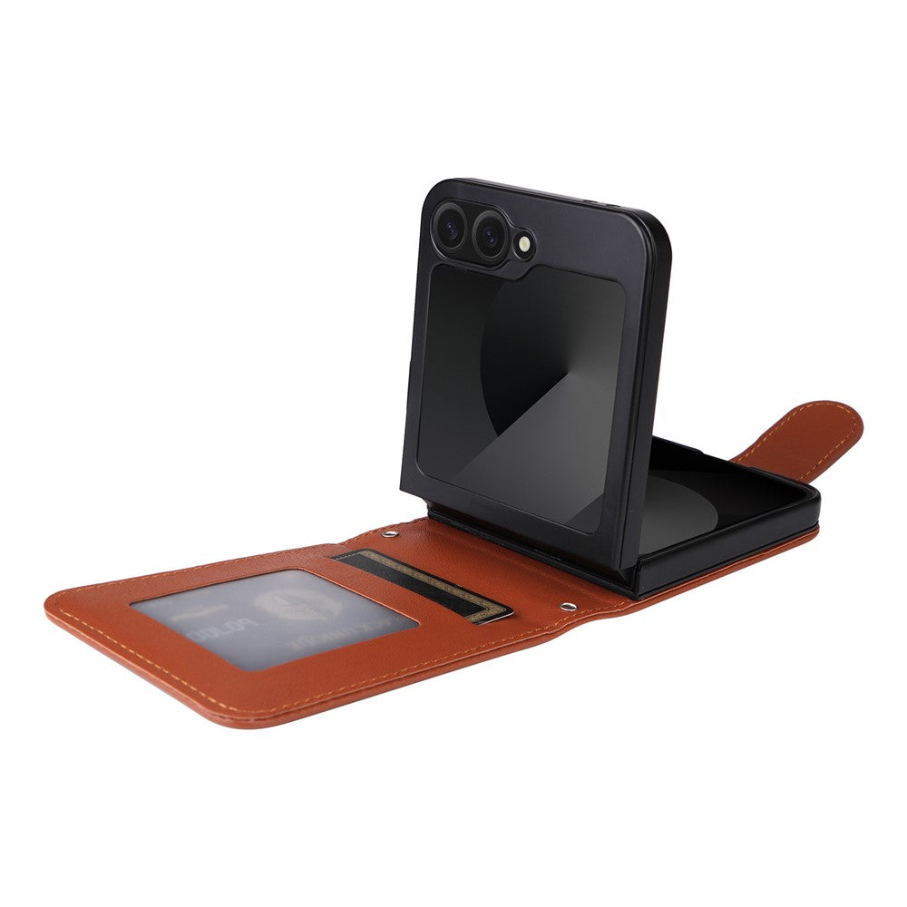 For Samsung Galaxy Z Flip7 FE 5G / Z Flip6 5G Case PU Leather Card Holder Folding Phone Cover - Brown
