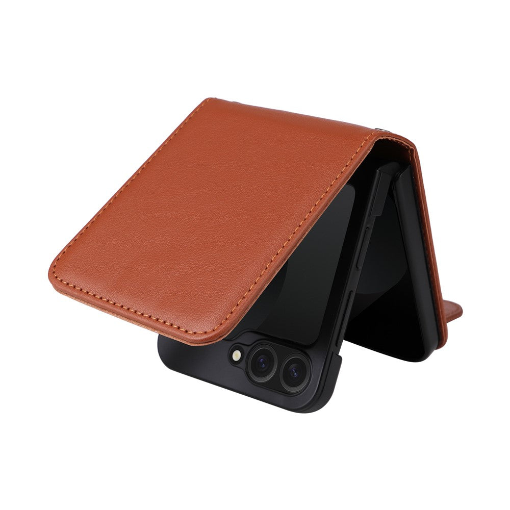 For Samsung Galaxy Z Flip7 FE 5G / Z Flip6 5G Case PU Leather Card Holder Folding Phone Cover - Brown